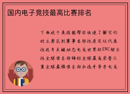 国内电子竞技最高比赛排名